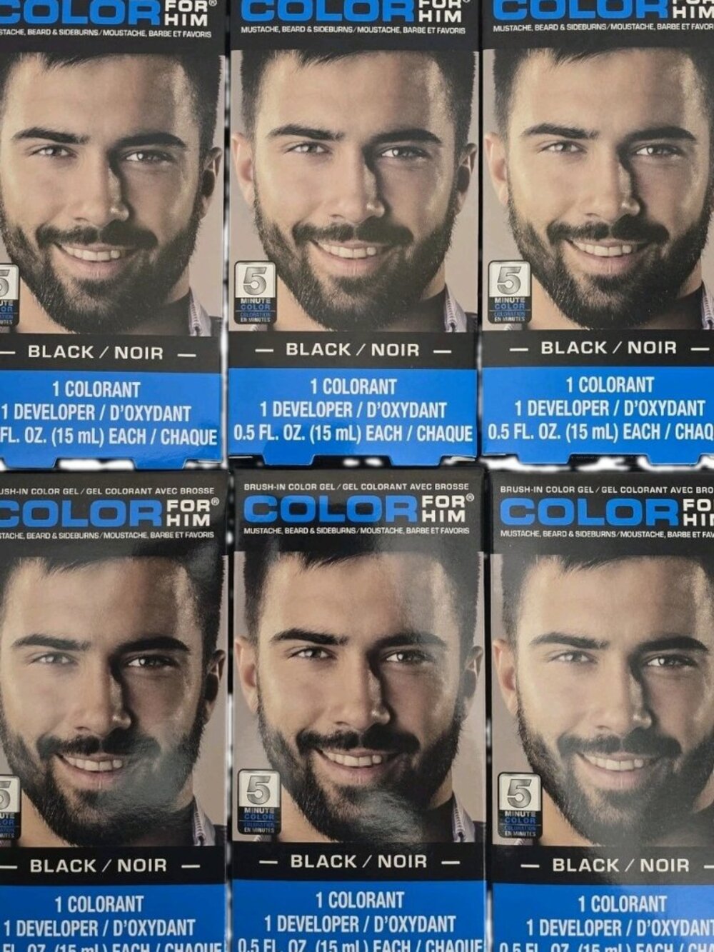 Color For Him Brush Gel Black/Noir 6-PACK Colorants & Developers For Facial Hair